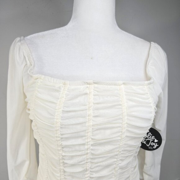 NWT Jolie & Joy Off White Mesh Ruching Long Sleeve Corset Square Neck  Y2K - Picture 2 of 10
